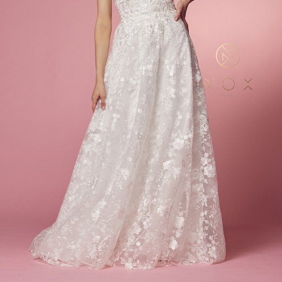 NEW LONG OFF SHOULDER SLEEVELESS A-LINE WEDDING DRESS WITH ZIPPER BACK NX JE922 - Picture 5 of 9